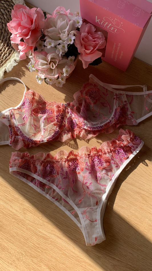 Floral Embroidered Lingerie set