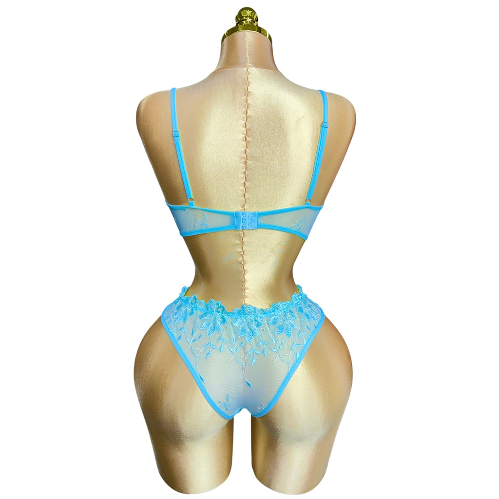 3-Piece Floral Lingerie Set Turquoise