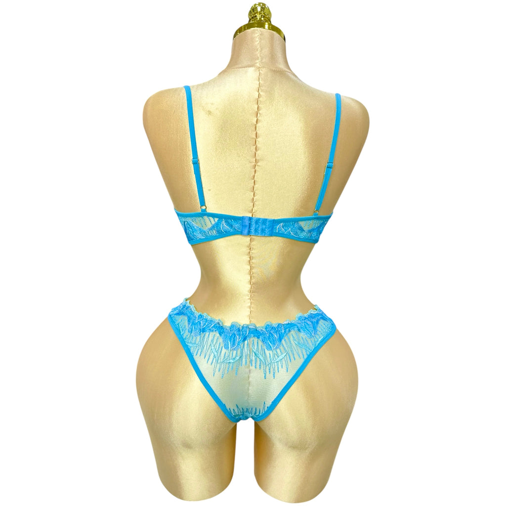 Floral Embroidered Lingerie Set - Powder Blue
