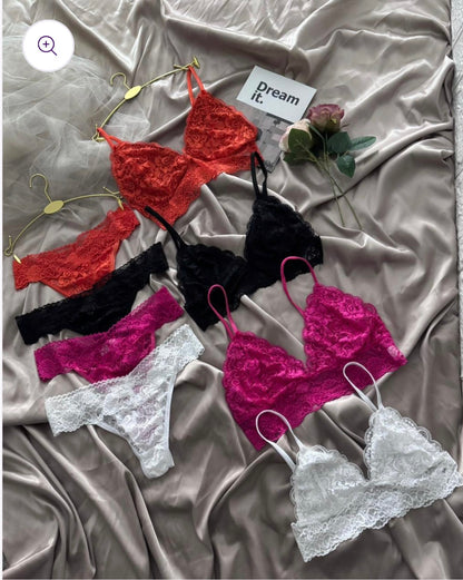 Lace Bralette and Panty Set (Pack of 4)