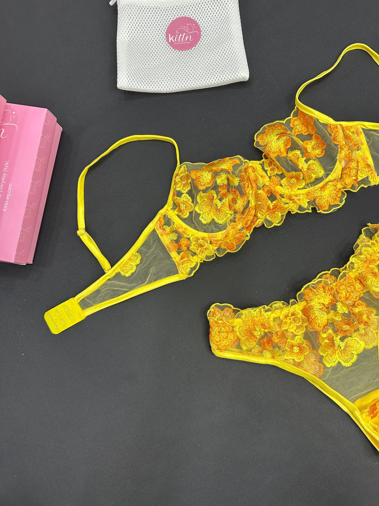 Floral Embroidered Mesh Lingerie Set