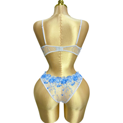 Embroidered mesh Lingerie set baby Blue