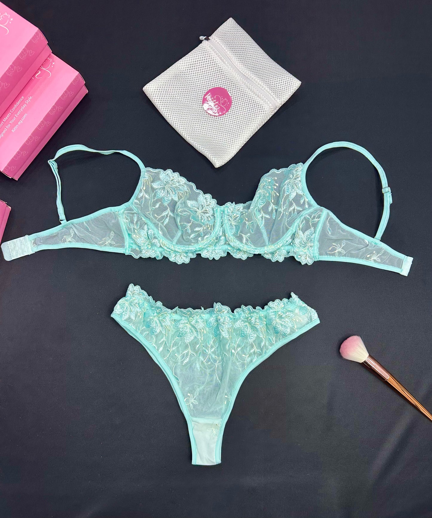 3-Piece Floral Lingerie Set Turquoise