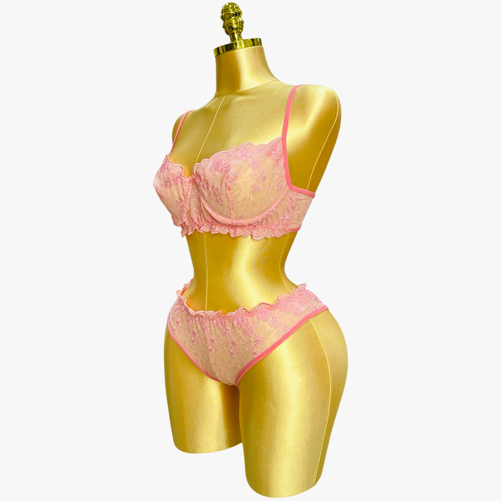 Floral Embroidered Lingerie Set - Rose