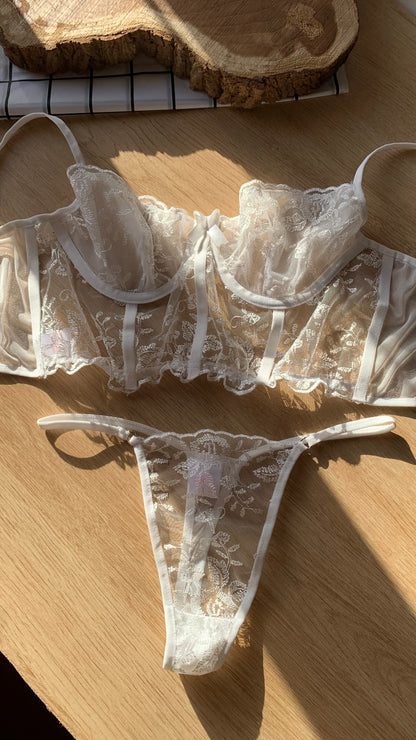 Lace Flow Corset Thong Set