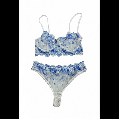 Embroidered mesh Lingerie set baby Blue