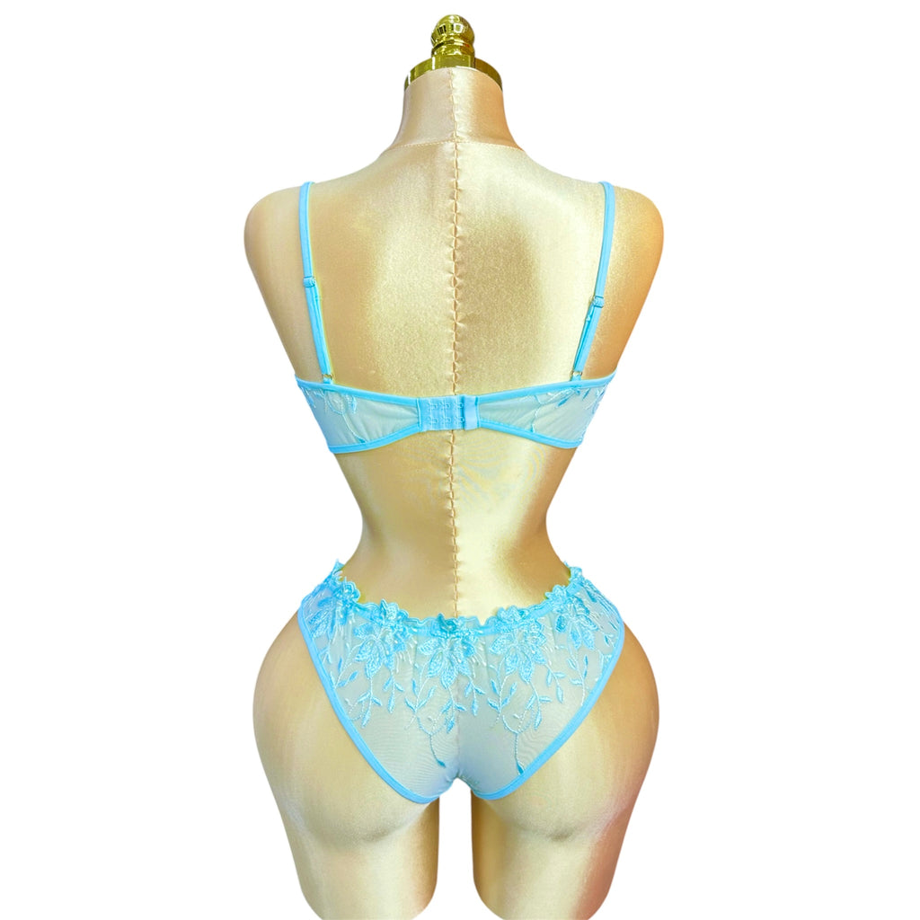 3-Piece Floral Lingerie Set Turquoise