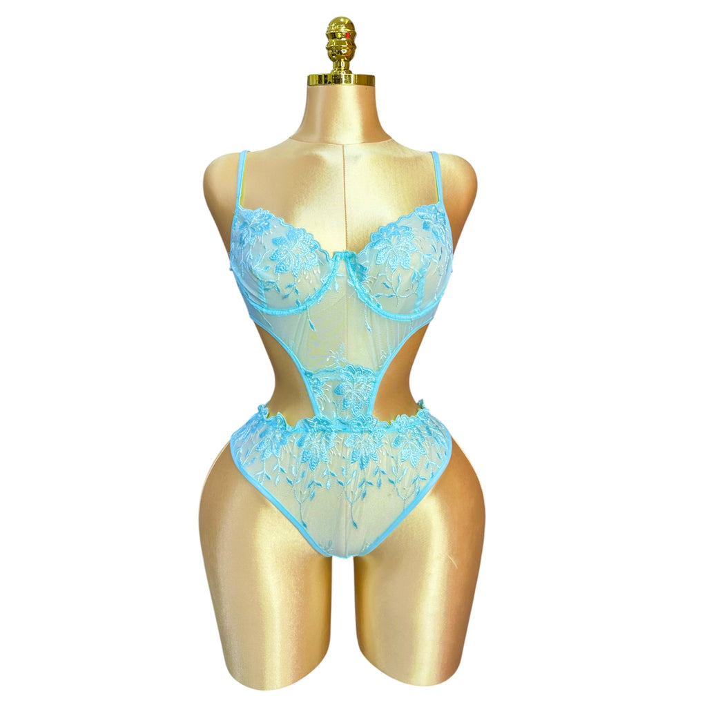 3-Piece Floral Lingerie Set Turquoise