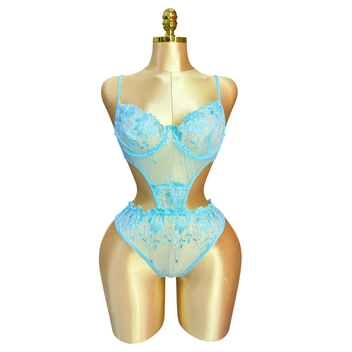 3-Piece Floral Lingerie Set Turquoise