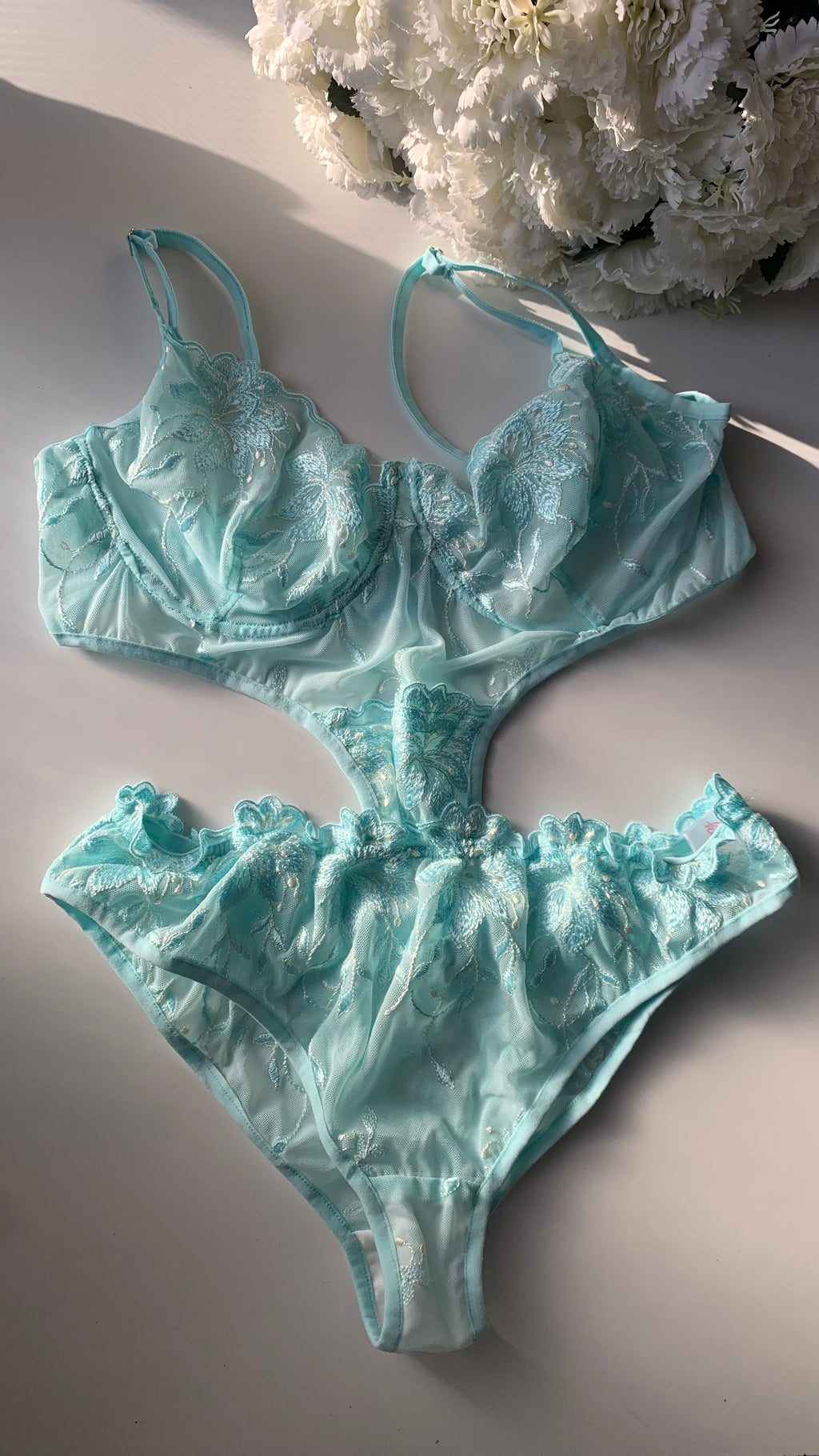 3-Piece Floral Lingerie Set Turquoise