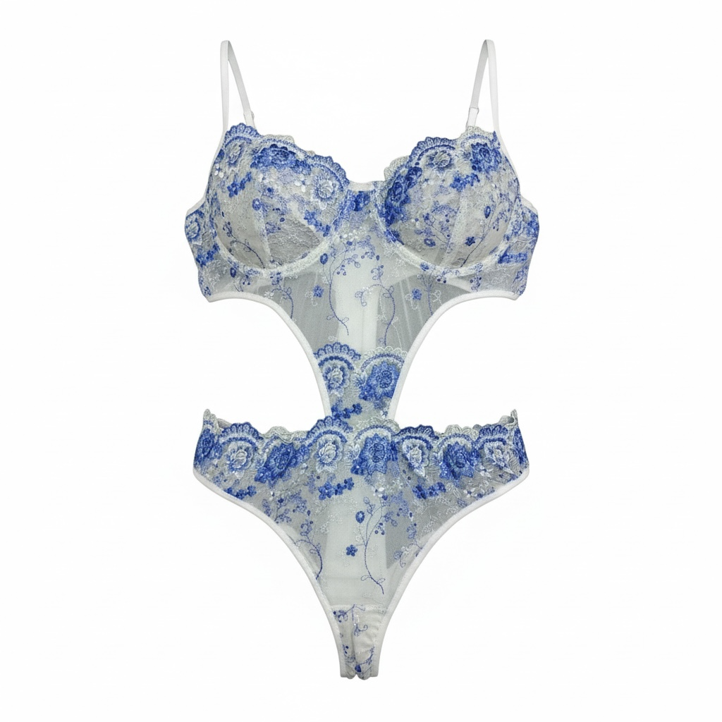 3-Piece Floral Lingerie Set Baby Blue