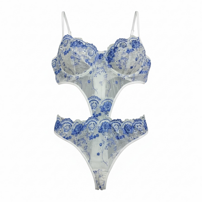 3-Piece Floral Lingerie Set Baby Blue