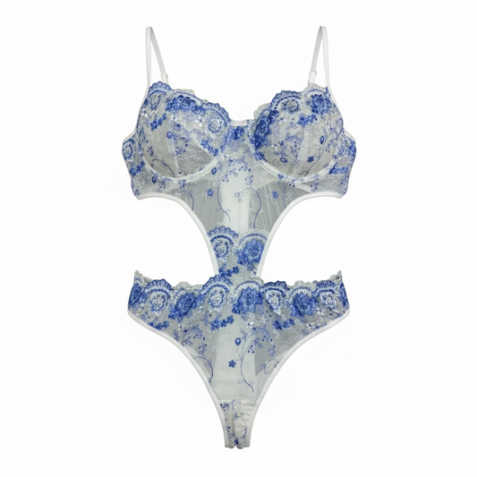 3-Piece Floral Lingerie Set Baby Blue