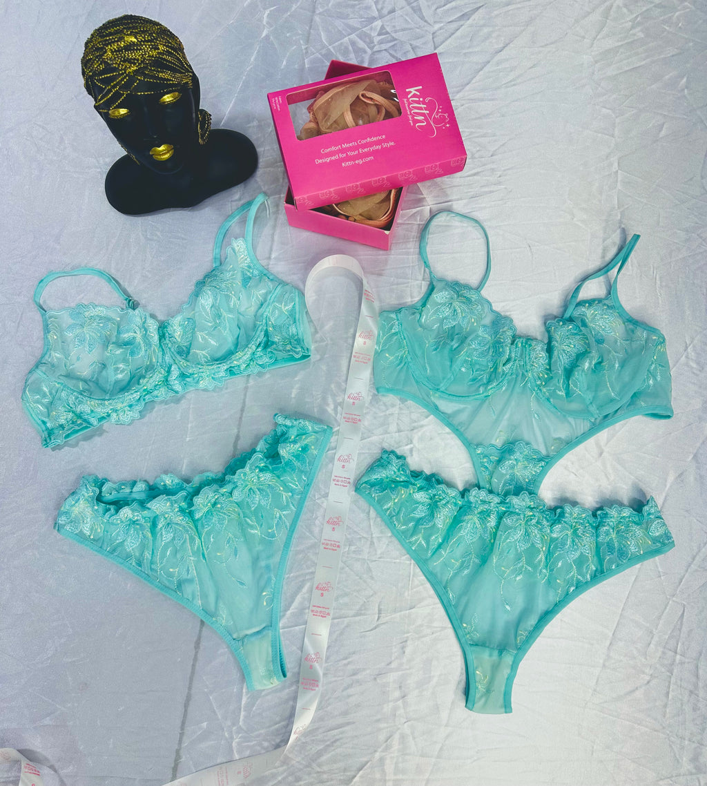 3-Piece Floral Lingerie Set Turquoise
