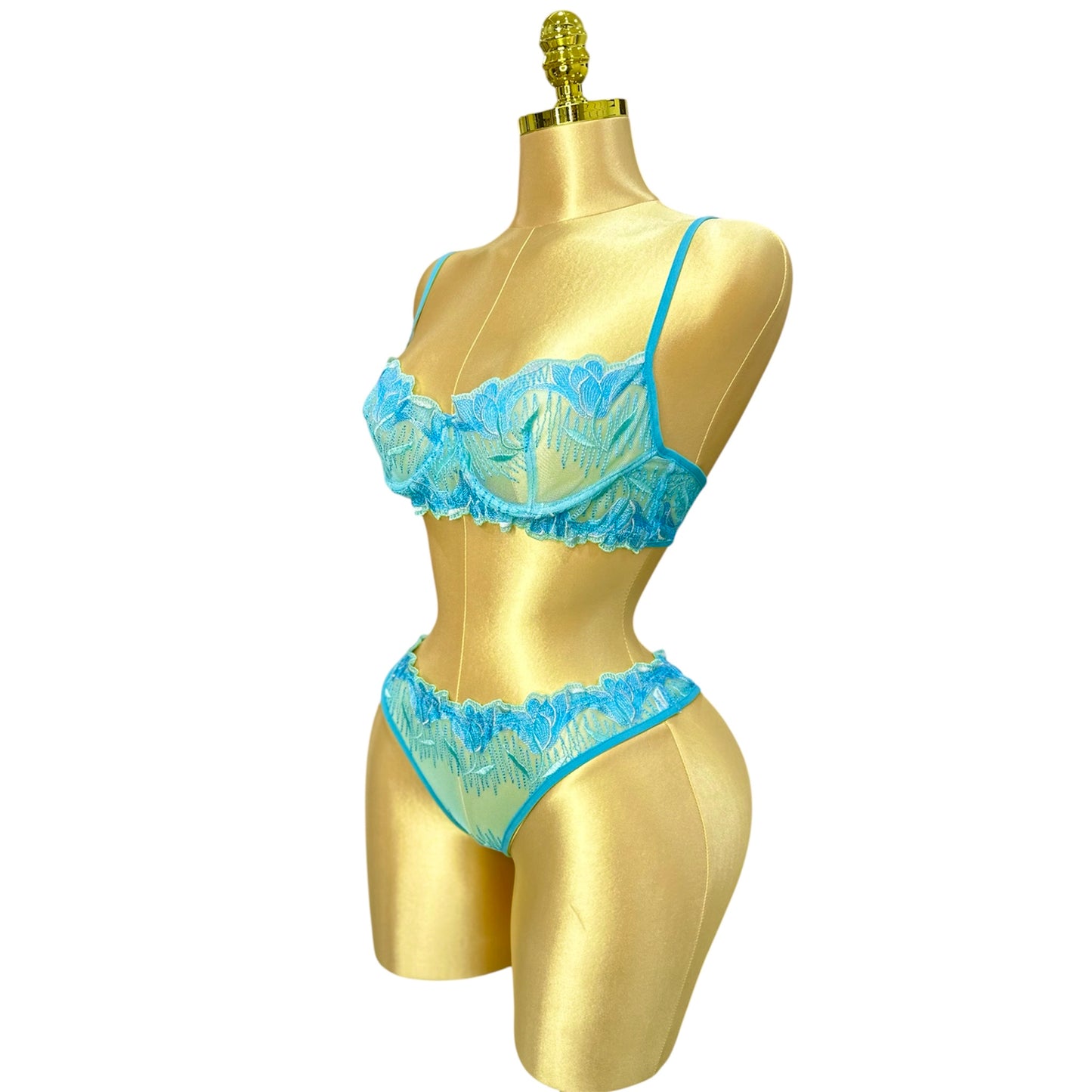 Floral Embroidered Lingerie Set - Powder Blue