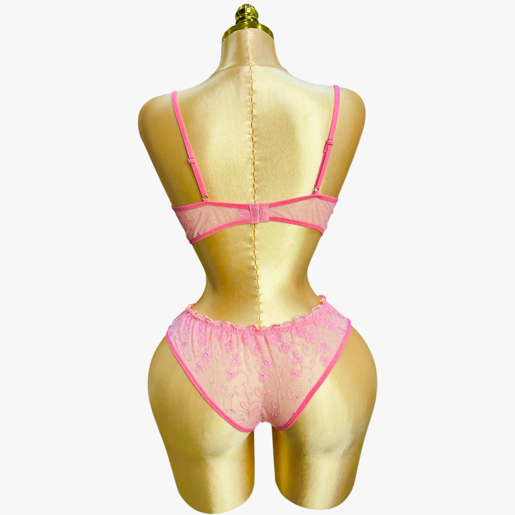Floral Embroidered Lingerie Set - Rose