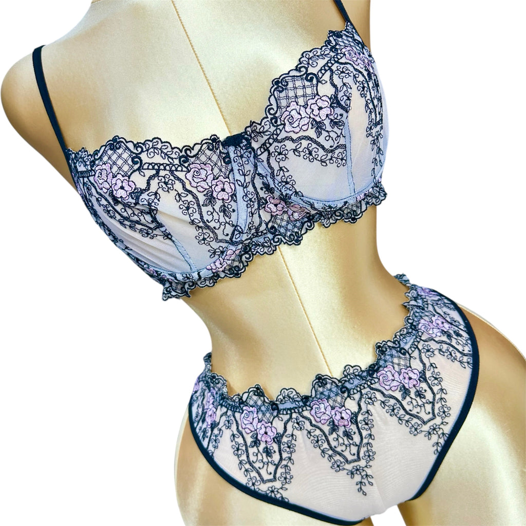 Floral Embroidered mesh Lingerie set 3