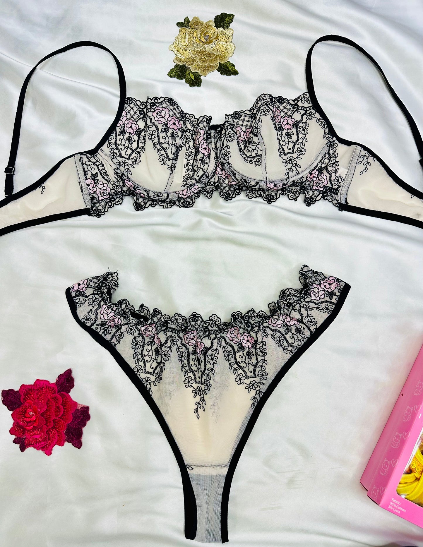Floral Embroidered mesh Lingerie set 3