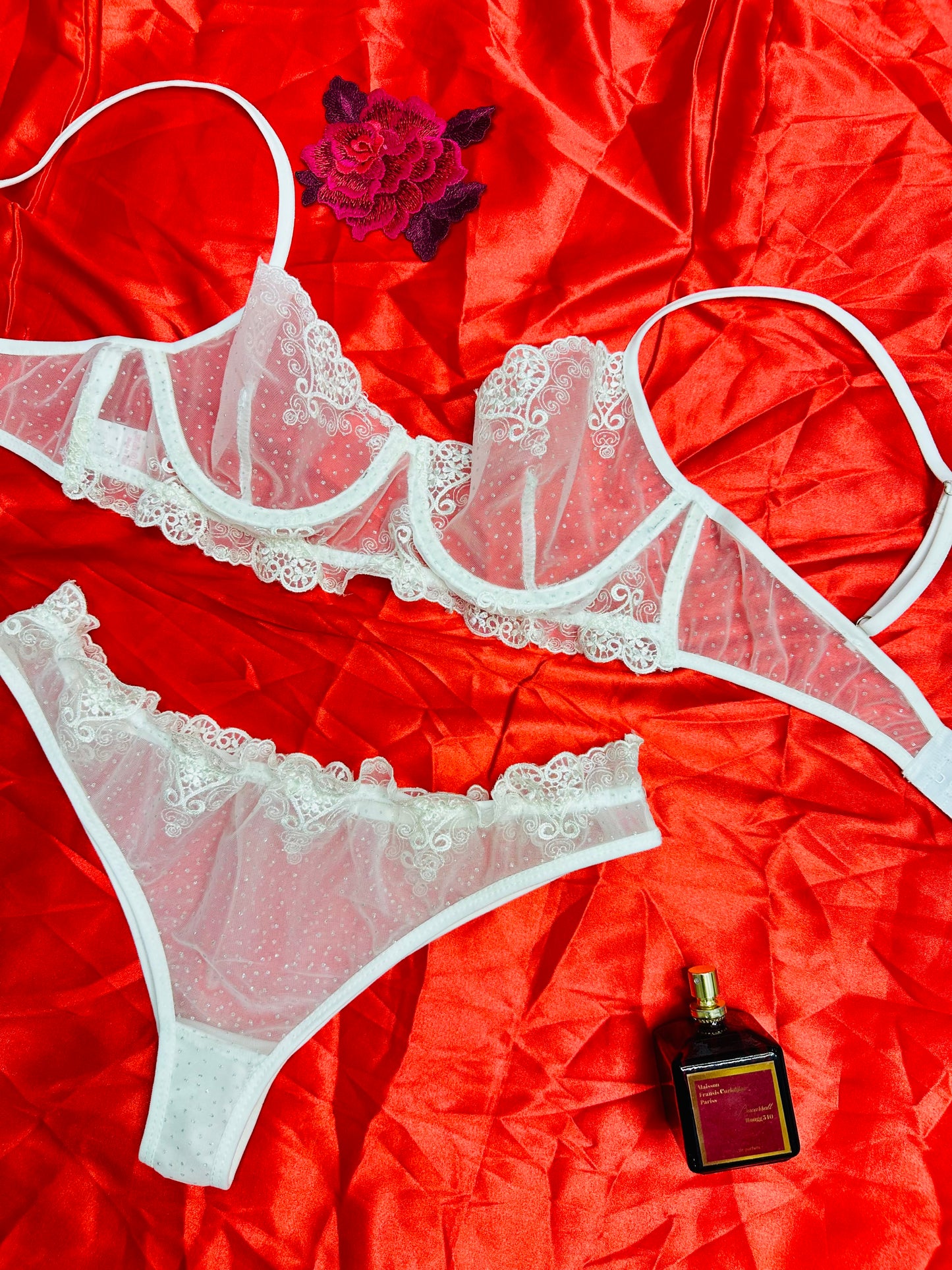 Floral Embroidered Lingerie set - White