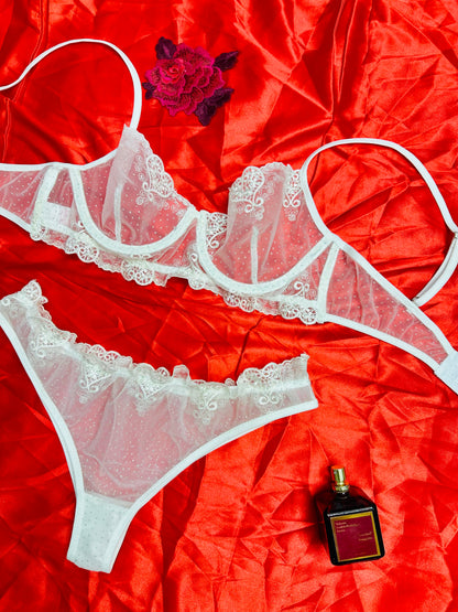 Floral Embroidered Lingerie set - White
