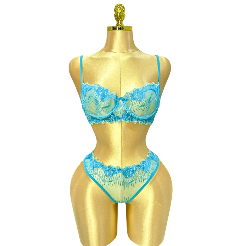 Floral Embroidered Lingerie Set - Powder Blue