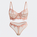 Floral Embroidered mesh Lingerie set Powder Pink