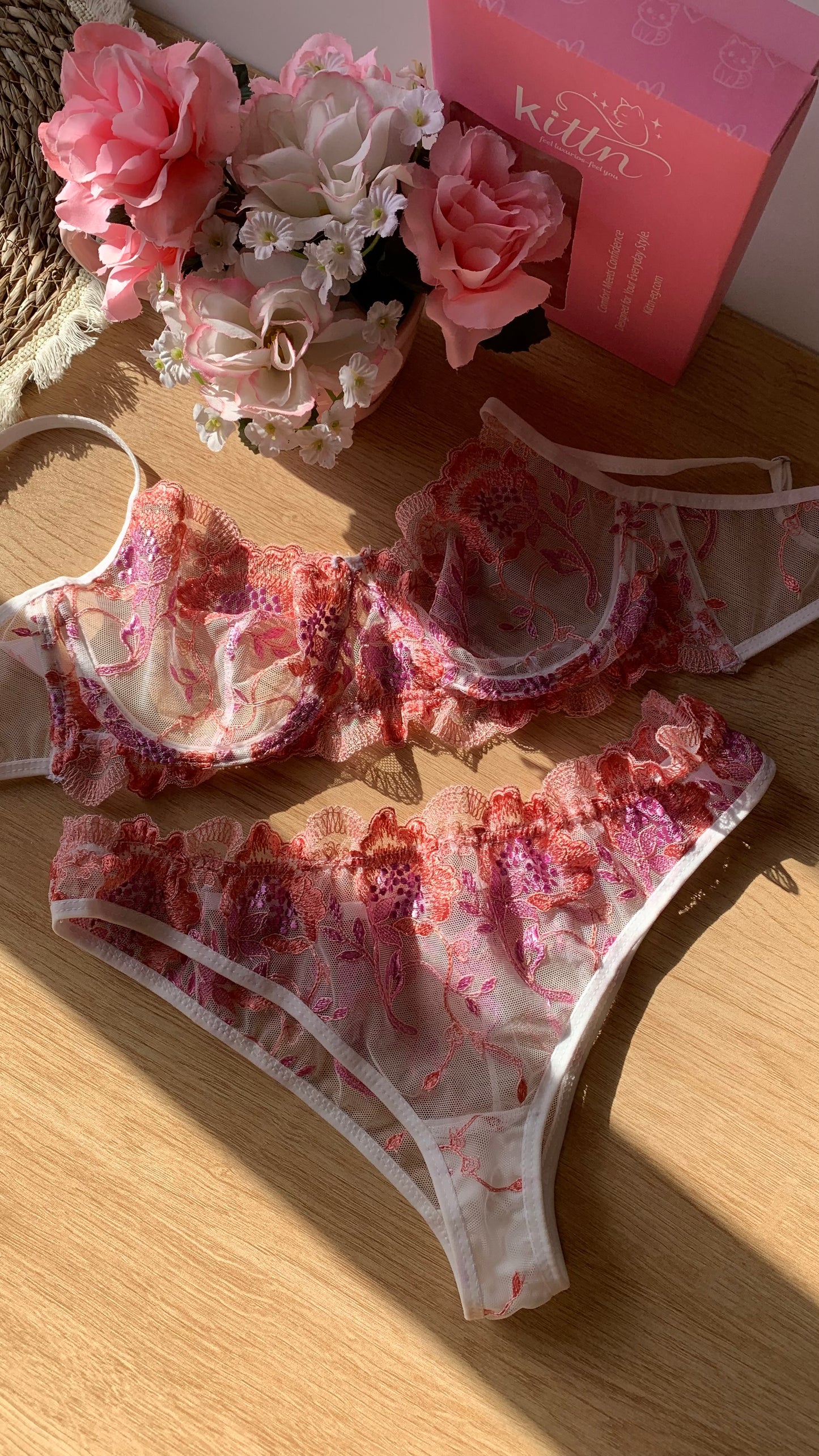 Floral Embroidered Lingerie set