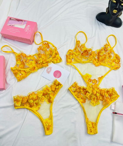Floral Embroidered Mesh Lingerie Set