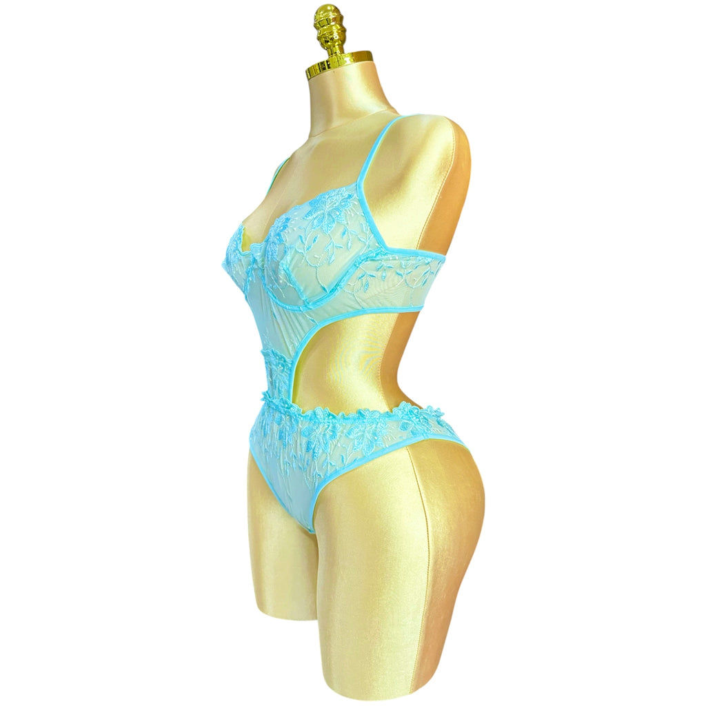 3-Piece Floral Lingerie Set Turquoise