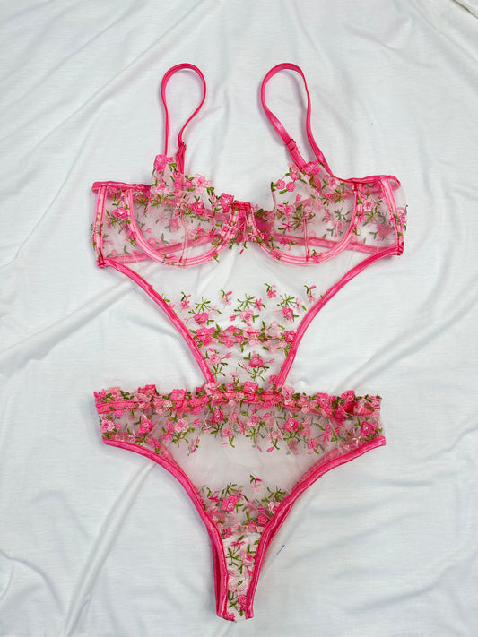 3-Piece Floral Lingerie Set pink
