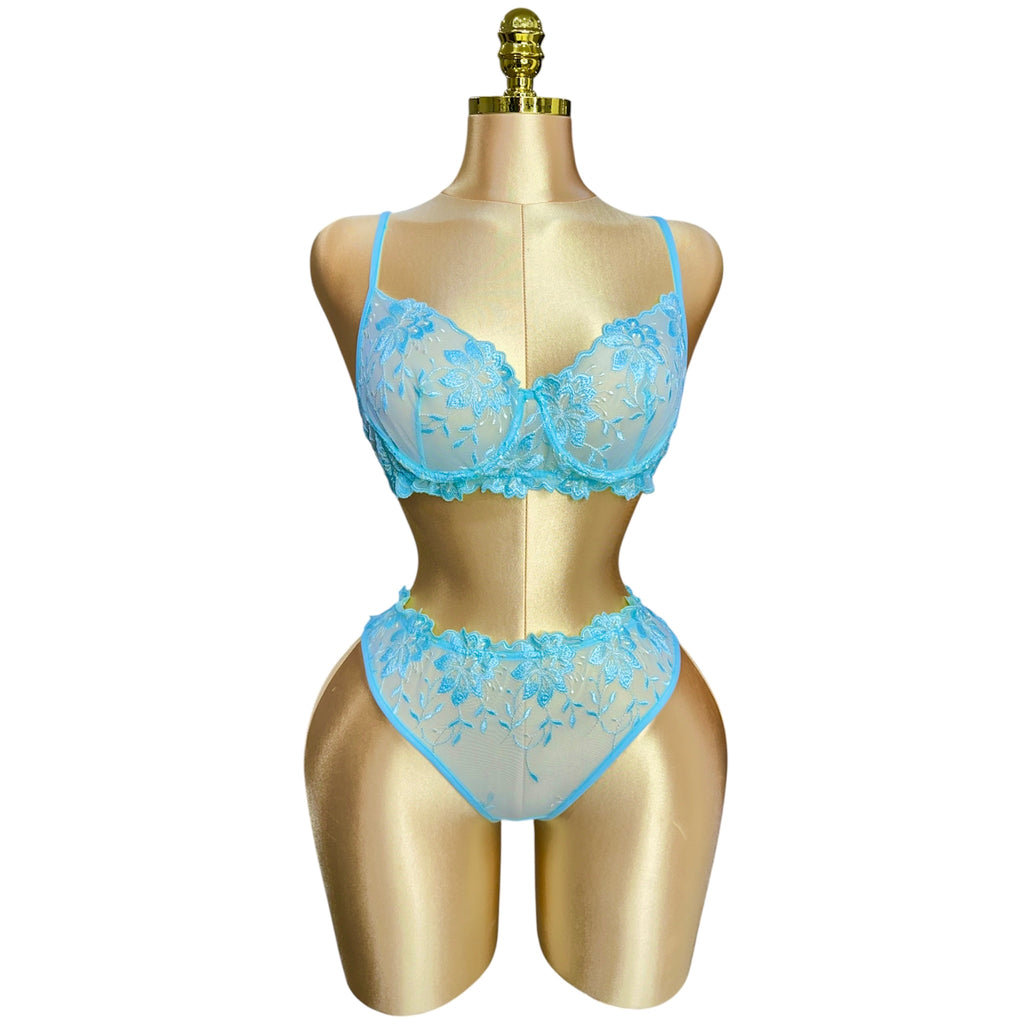 3-Piece Floral Lingerie Set Turquoise