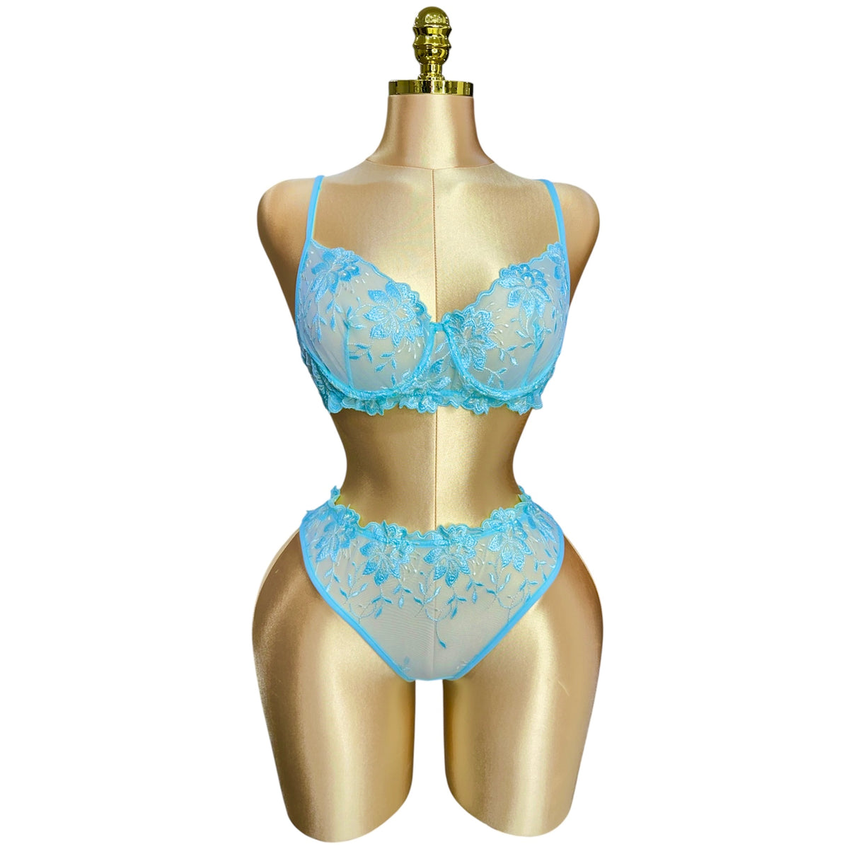 3-Piece Floral Lingerie Set Turquoise