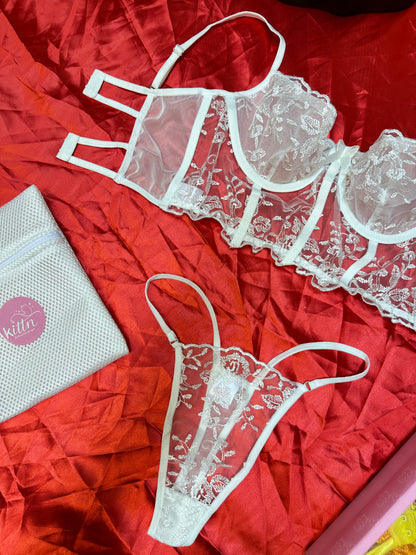 Lace Flow Corset Thong Set
