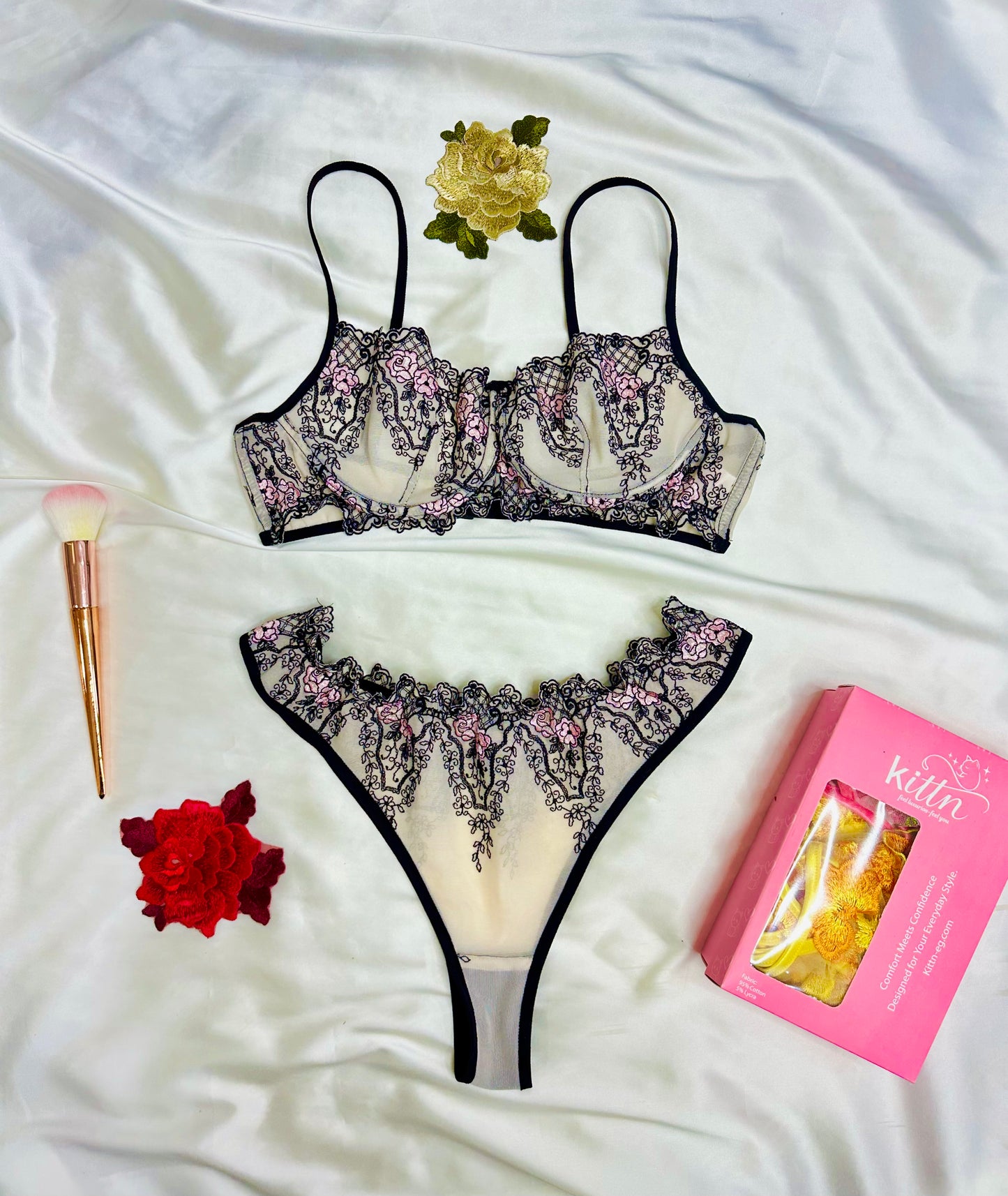 Floral Embroidered mesh Lingerie set 3