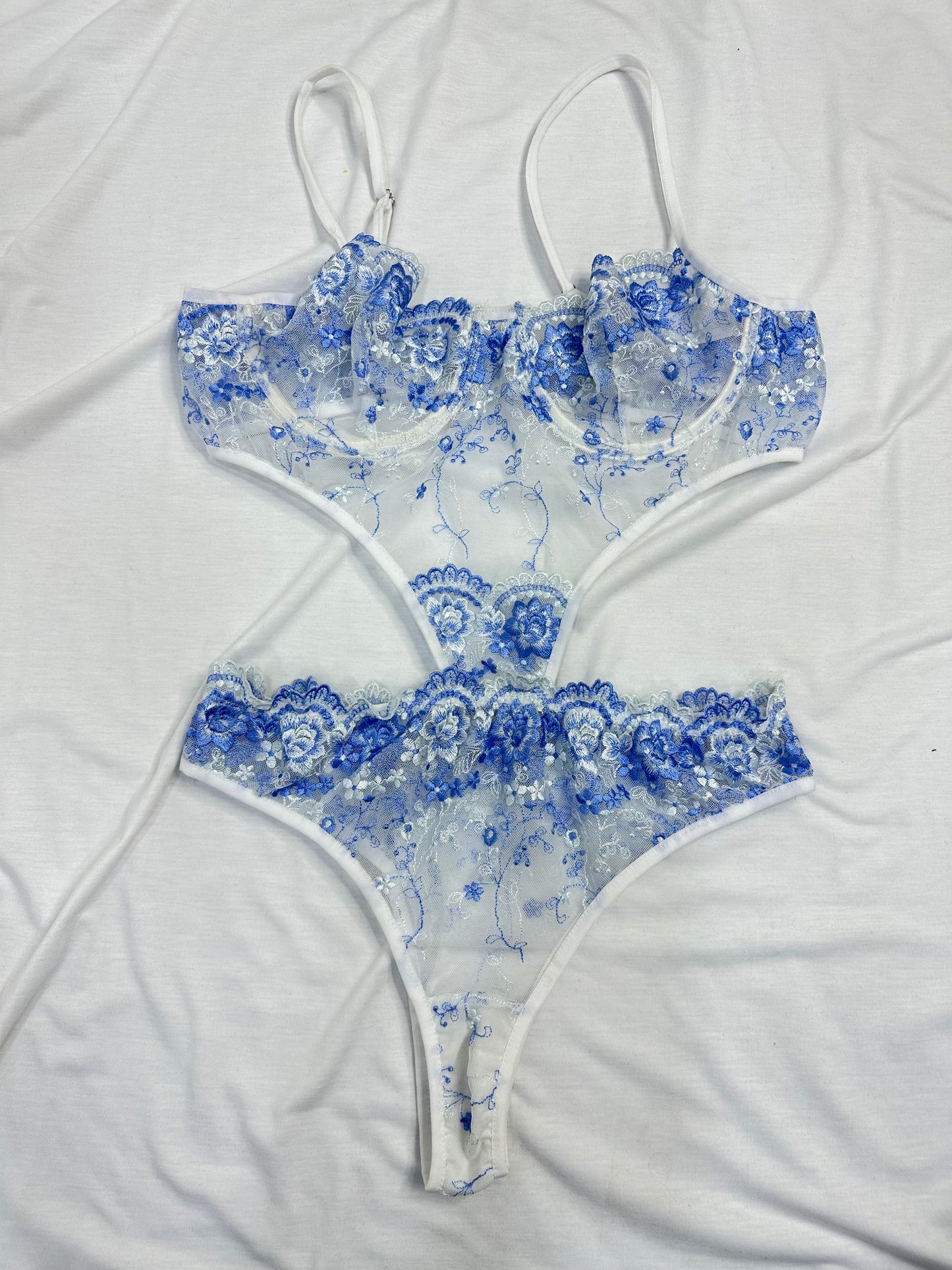 3-Piece Floral Lingerie Set Baby Blue