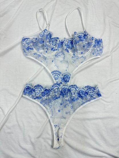 3-Piece Floral Lingerie Set Baby Blue