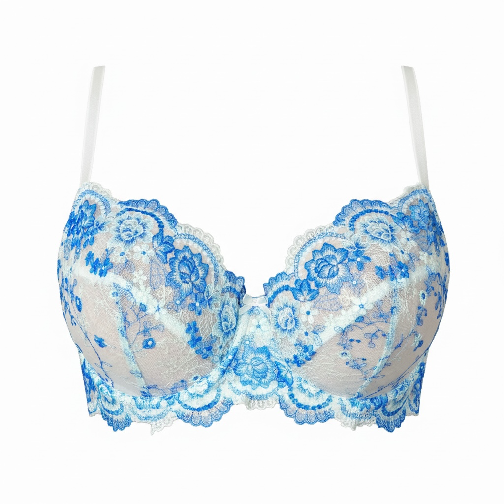 Embroidered mesh Lingerie set baby Blue