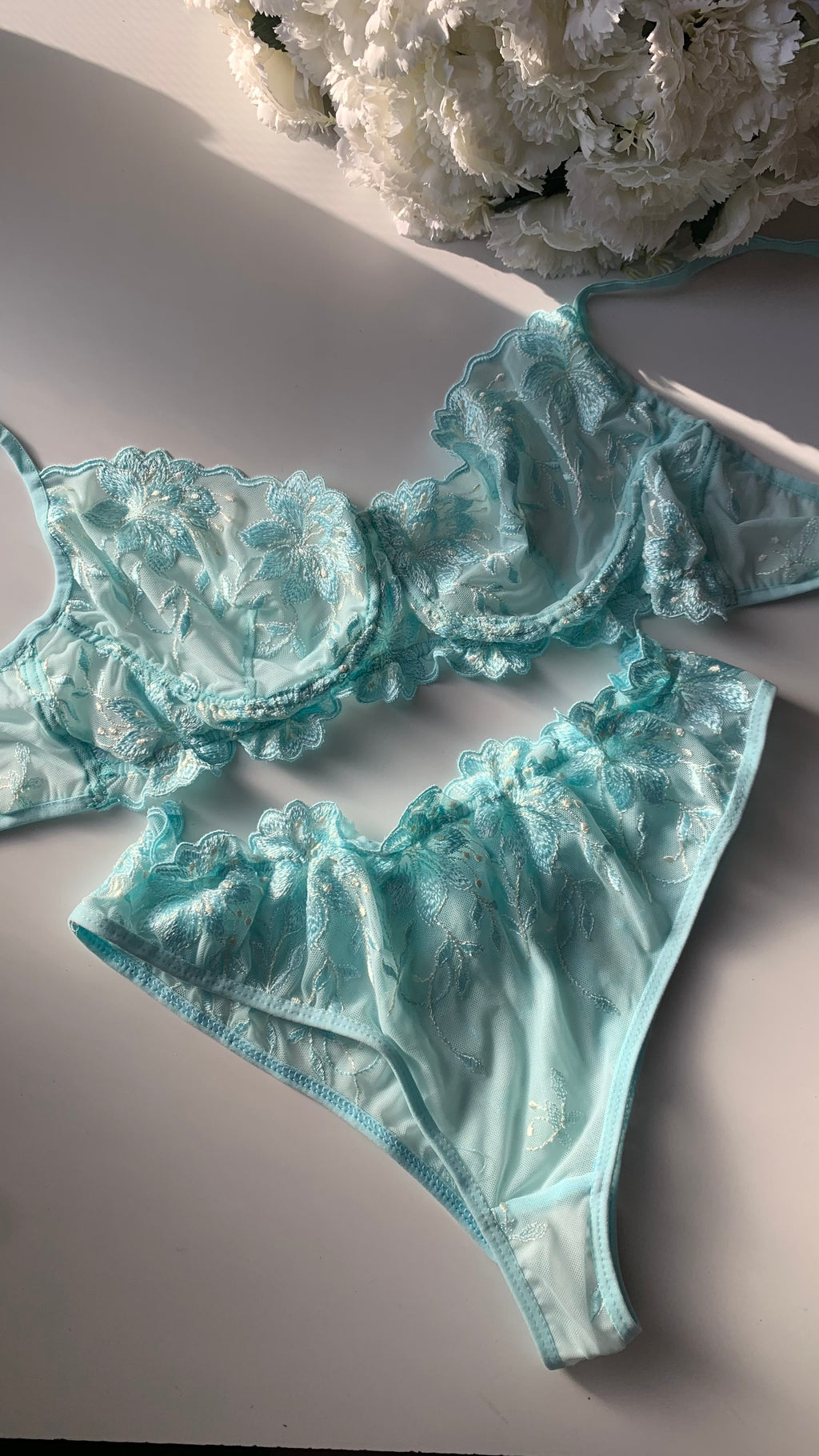 3-Piece Floral Lingerie Set Turquoise