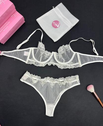Floral Embroidered Lingerie set - White