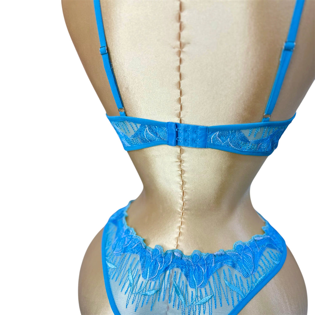 Floral Embroidered Lingerie Set - Powder Blue