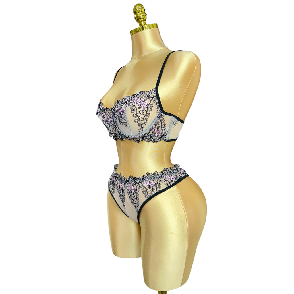 Floral Embroidered mesh Lingerie set 3