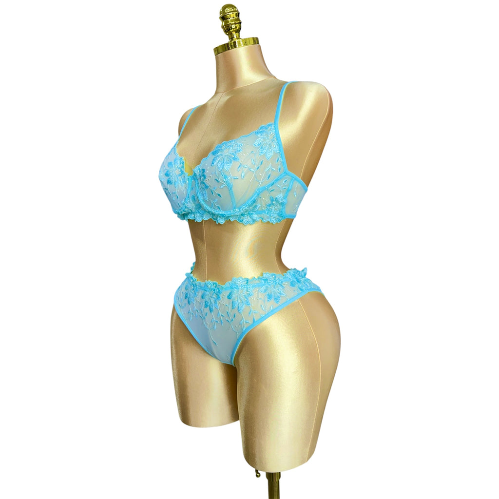 3-Piece Floral Lingerie Set Turquoise