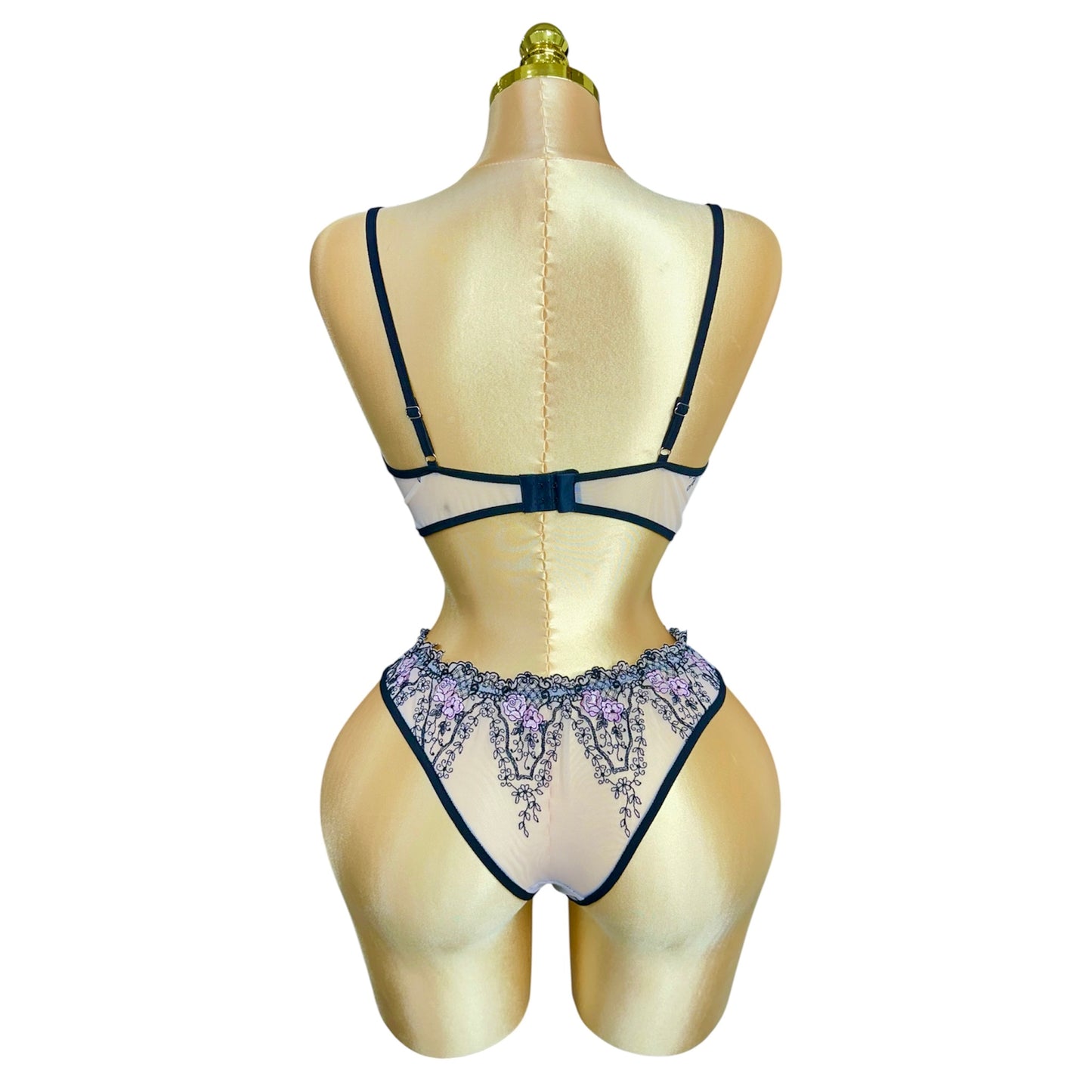 Floral Embroidered mesh Lingerie set 3