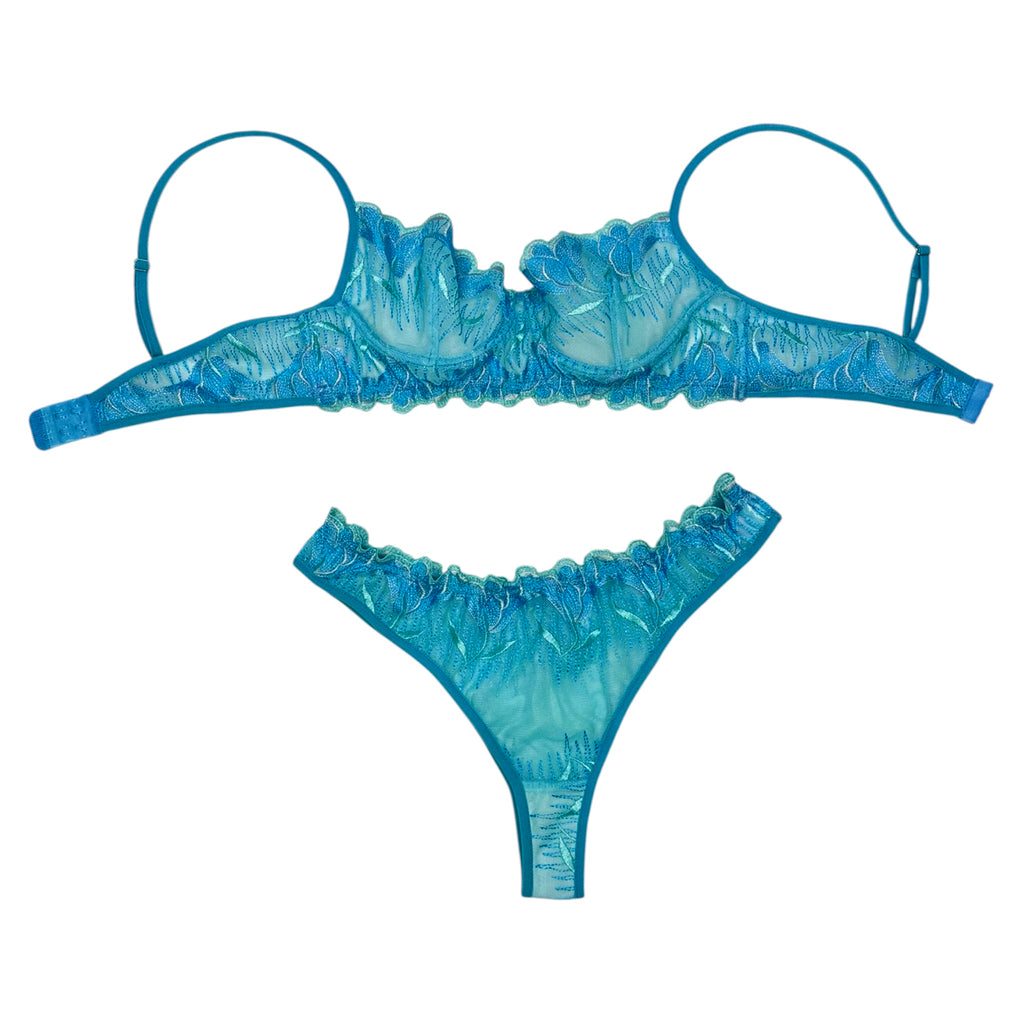 Floral Embroidered Lingerie Set - Powder Blue