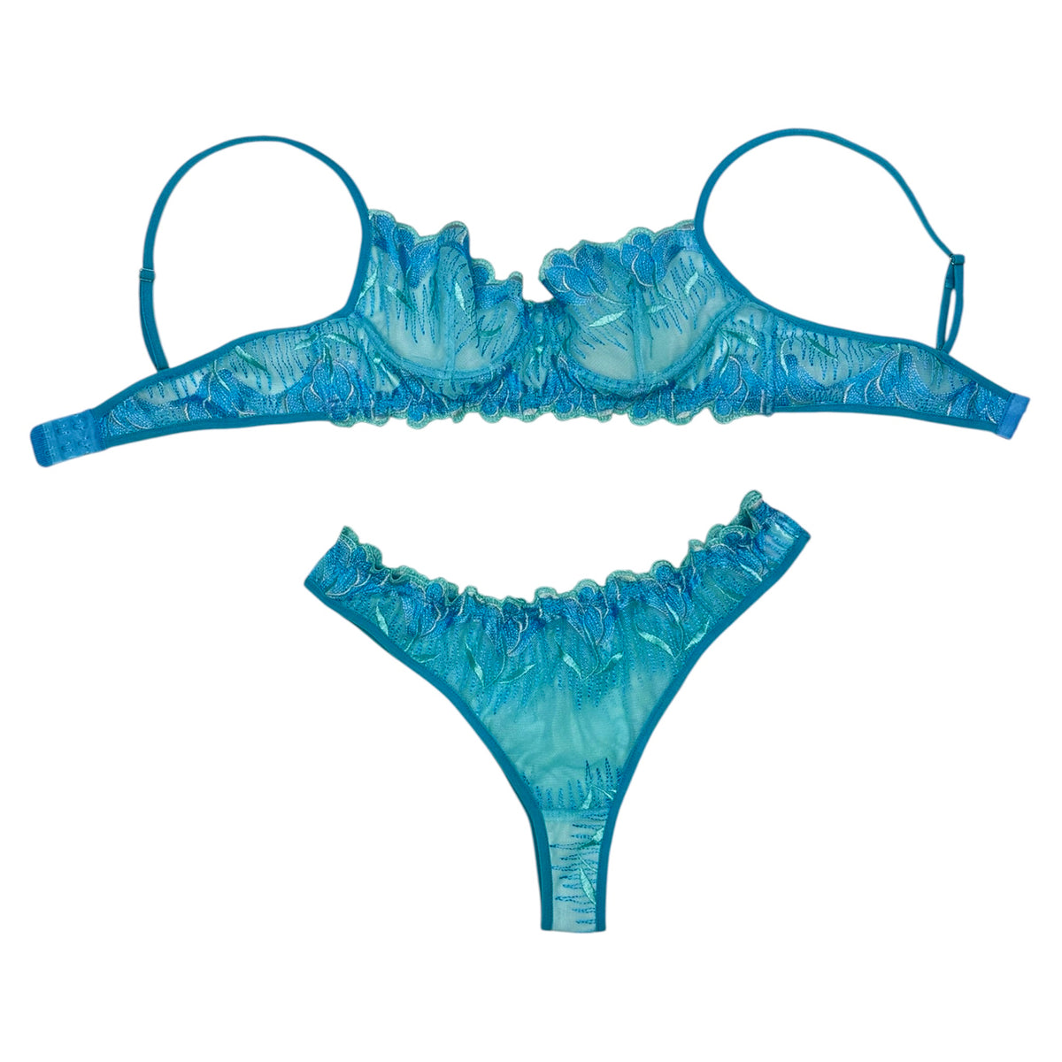 Floral Embroidered Lingerie Set - Powder Blue