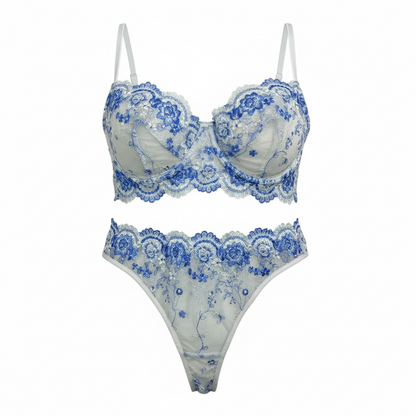 Embroidered mesh Lingerie set baby Blue