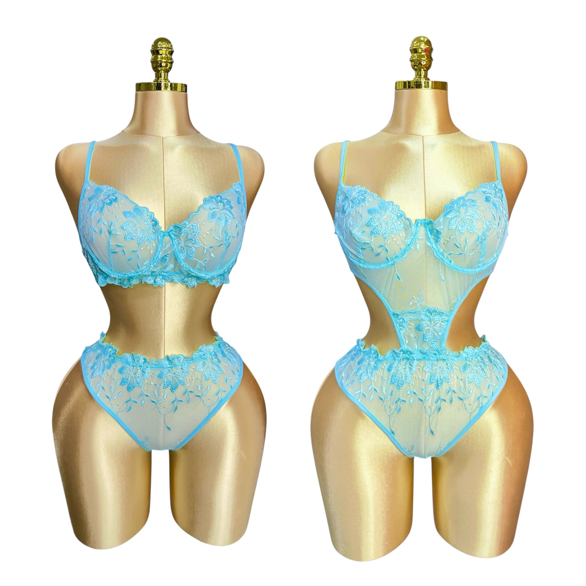 3-Piece Floral Lingerie Set Turquoise