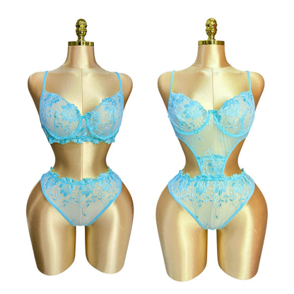 3-Piece Floral Lingerie Set Turquoise