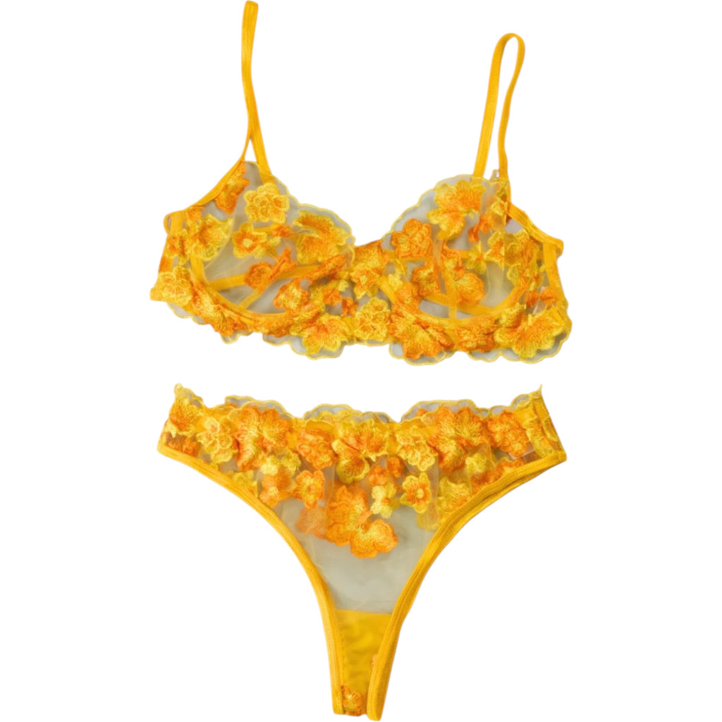 3-Piece Floral Lingerie Set Yellow