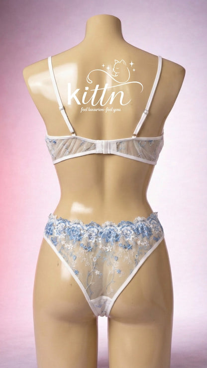 Embroidered mesh Lingerie set baby Blue